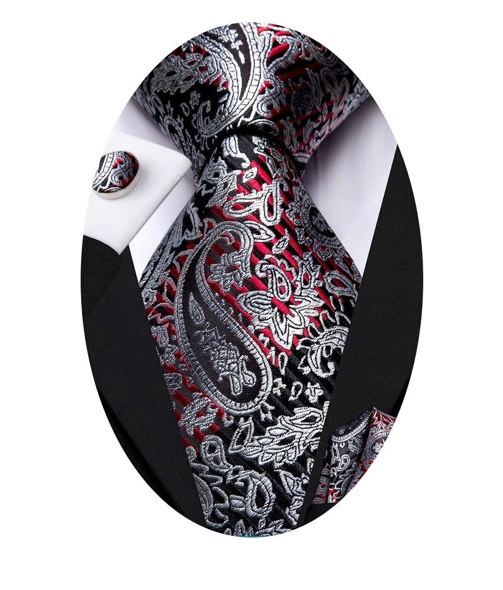 3596 Silk Paisley Ties Necktie Pocket Square Cufflinks Set Foral Tie Sets